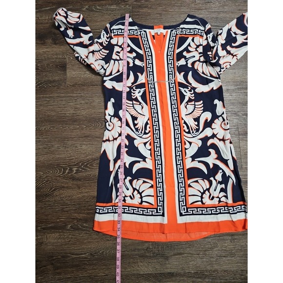 Crown &Ivy Dress Size 8 Orange Navy Blue 3/4‎ Length Sleeve - Picture 6 of 9